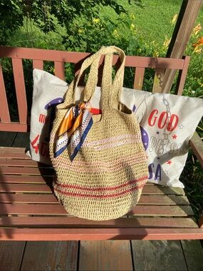 Style & Co. Straw Hobo Tote with Pink and Red Stripes scarf NOT included